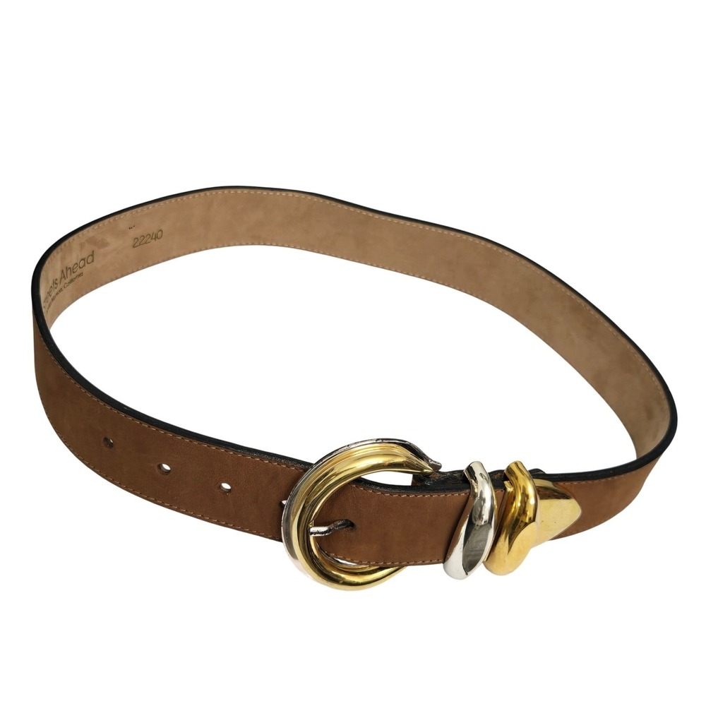 Streets Ahead Suede Leather Belt‎ Medium Gold Silver Buckle Western Style